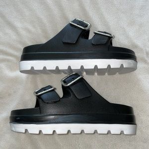 J/SLIDES Double Buckle Black Slide-On Sandal